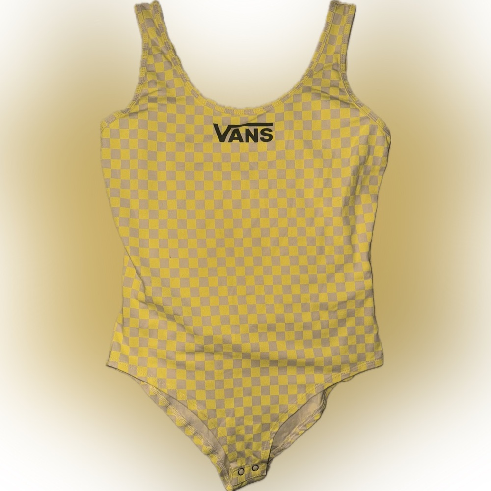 Vans bodysuit women’s size Small yellow checkered tank. NWOT